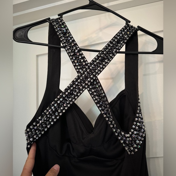 Black Sequin Open Back Formal Dress - Picture 6 of 11